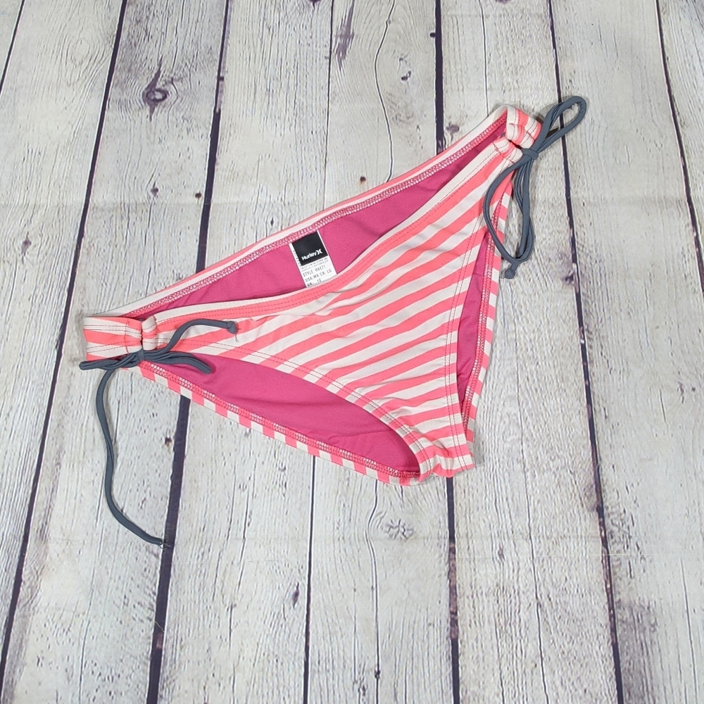 Hurley Striped Bikini Bottoms White Pink Large